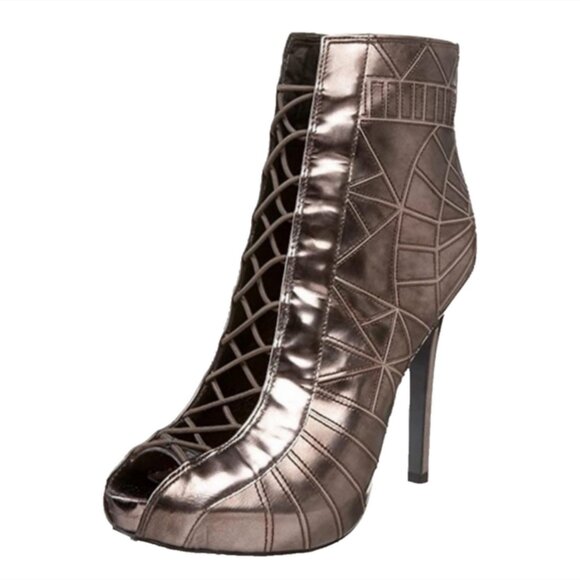 NWOB Sam Edelman Queenie Pewter Corset Open-Toe Bootie - Picture 2 of 12